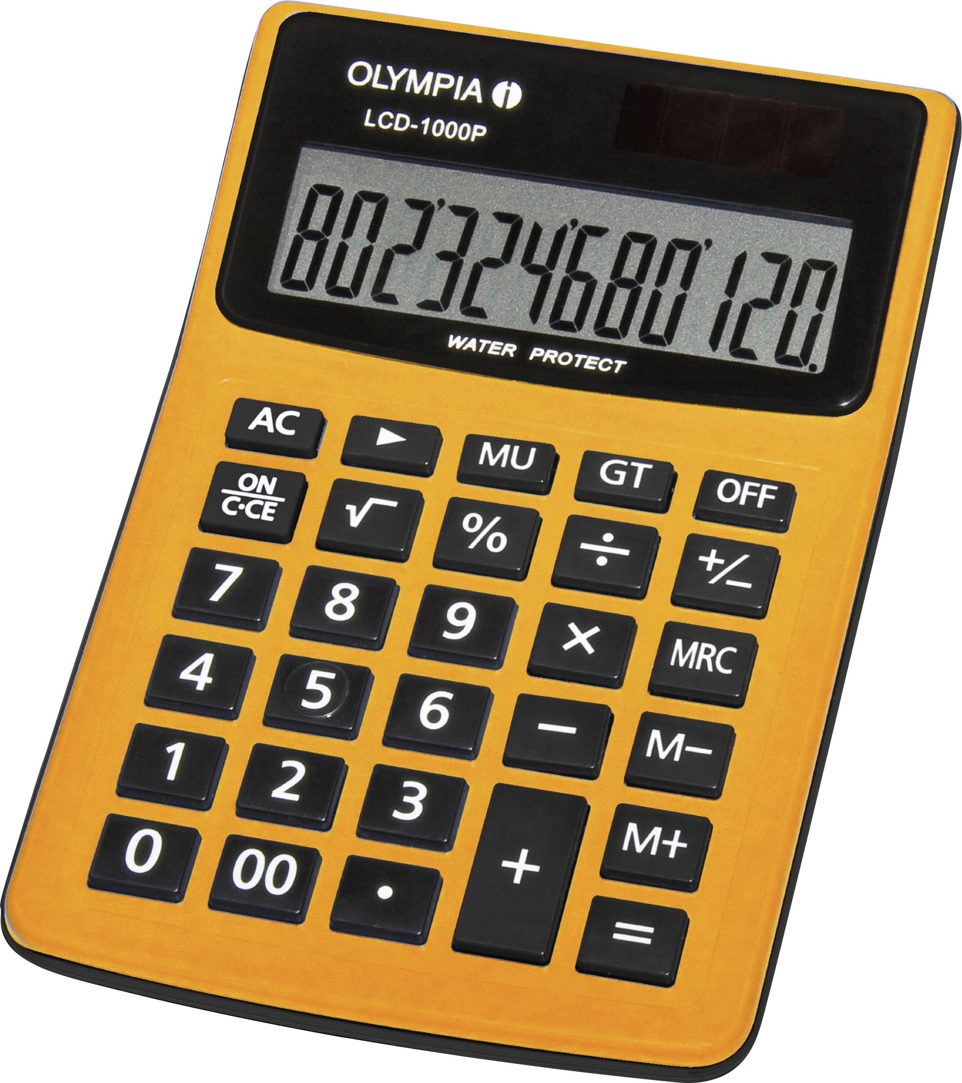 An orange calculator with a clearly readable display and large buttons, showing the number '802324680120'.