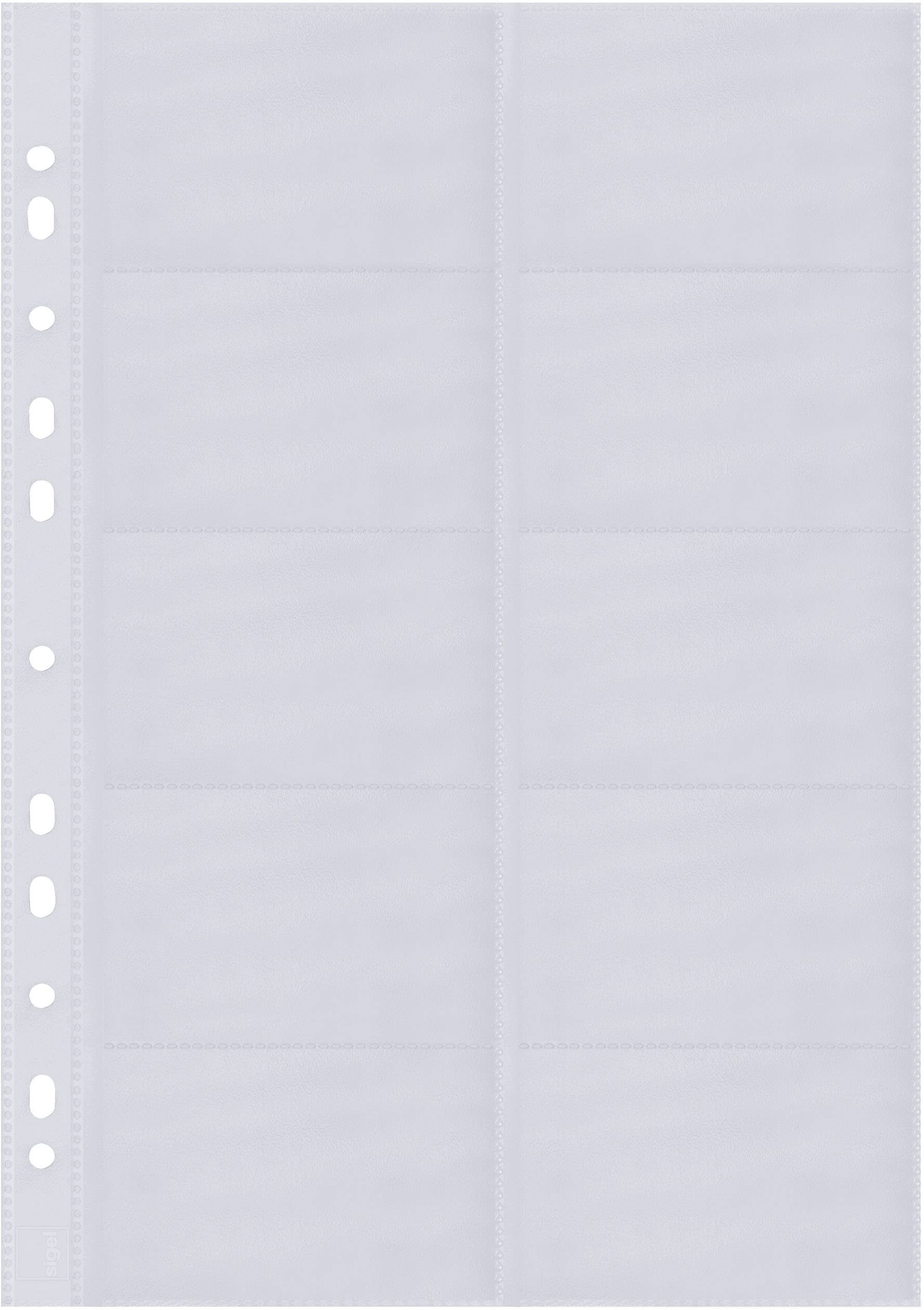 A transparent plastic sleeve with multiple compartments, suitable for storing small collectible items.