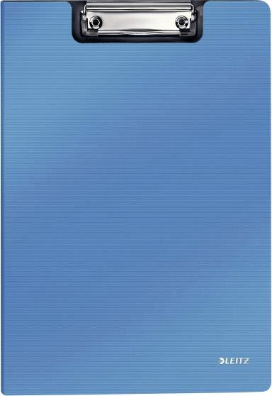 Blue lever arch file with metal clip at the top, brand 'LEITZ', with no visible contents. Perfect for organising documents.
