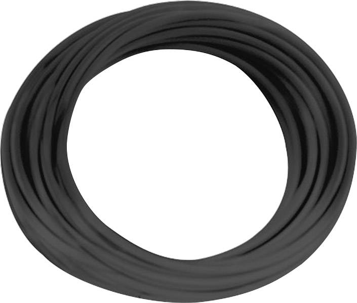 A coiled, black cable on a white background.
