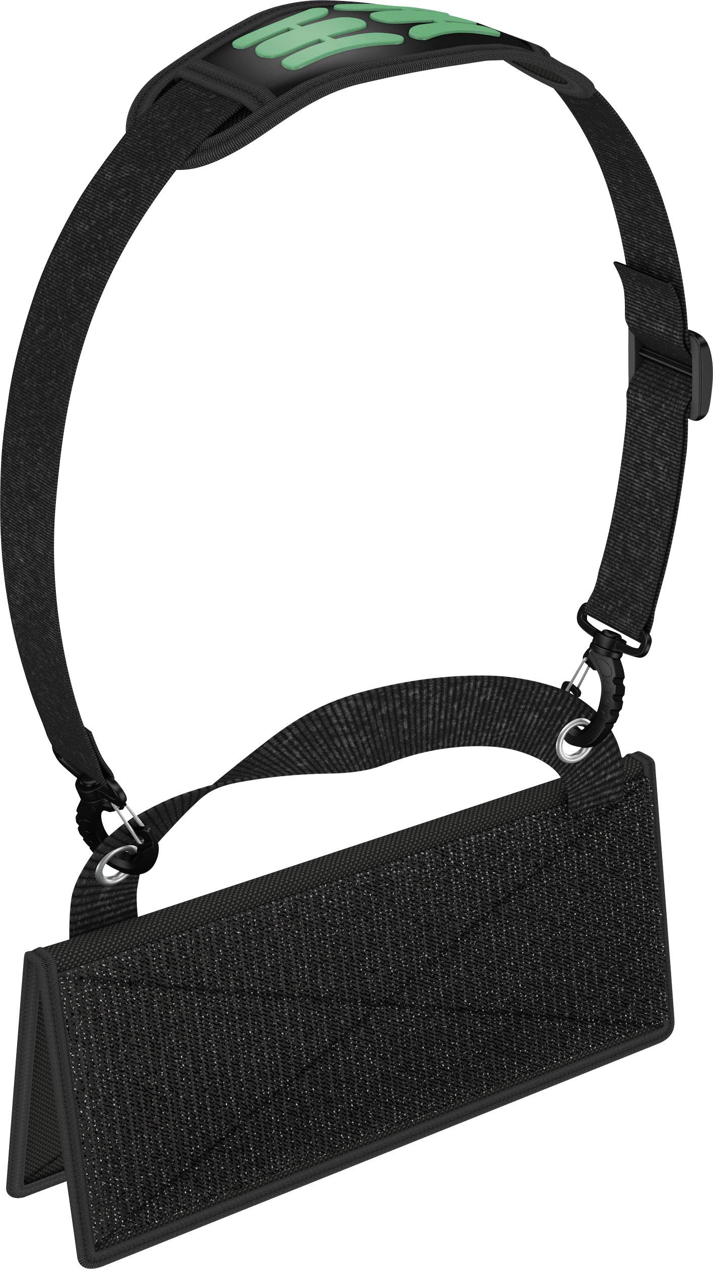 A portable, folding chair in black with shoulder straps. Ideal for outdoor activities or as a mobile seating option.