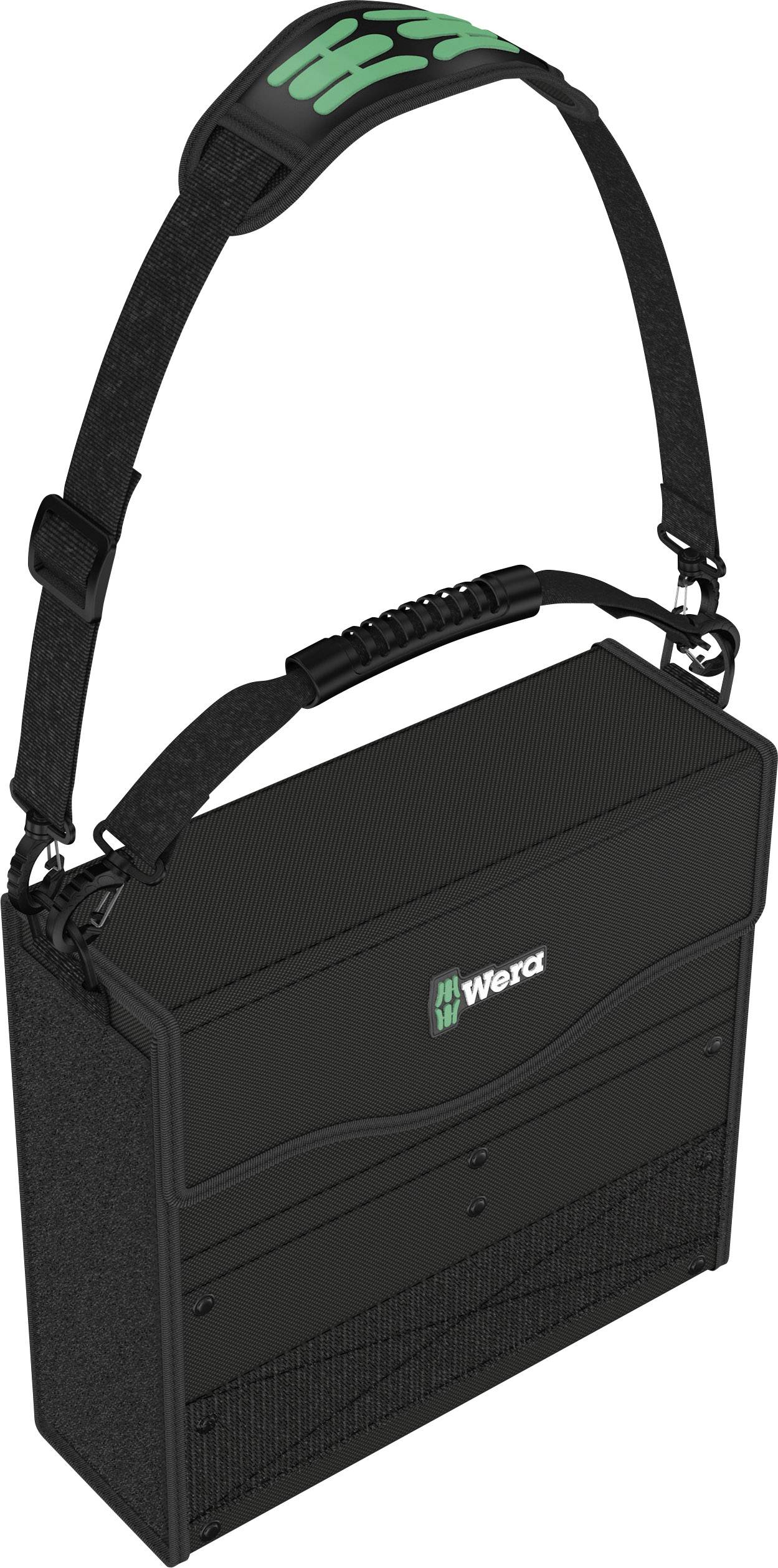 Wera logo tote bag, black design, adjustable shoulder strap. Ideal for tool transportation.