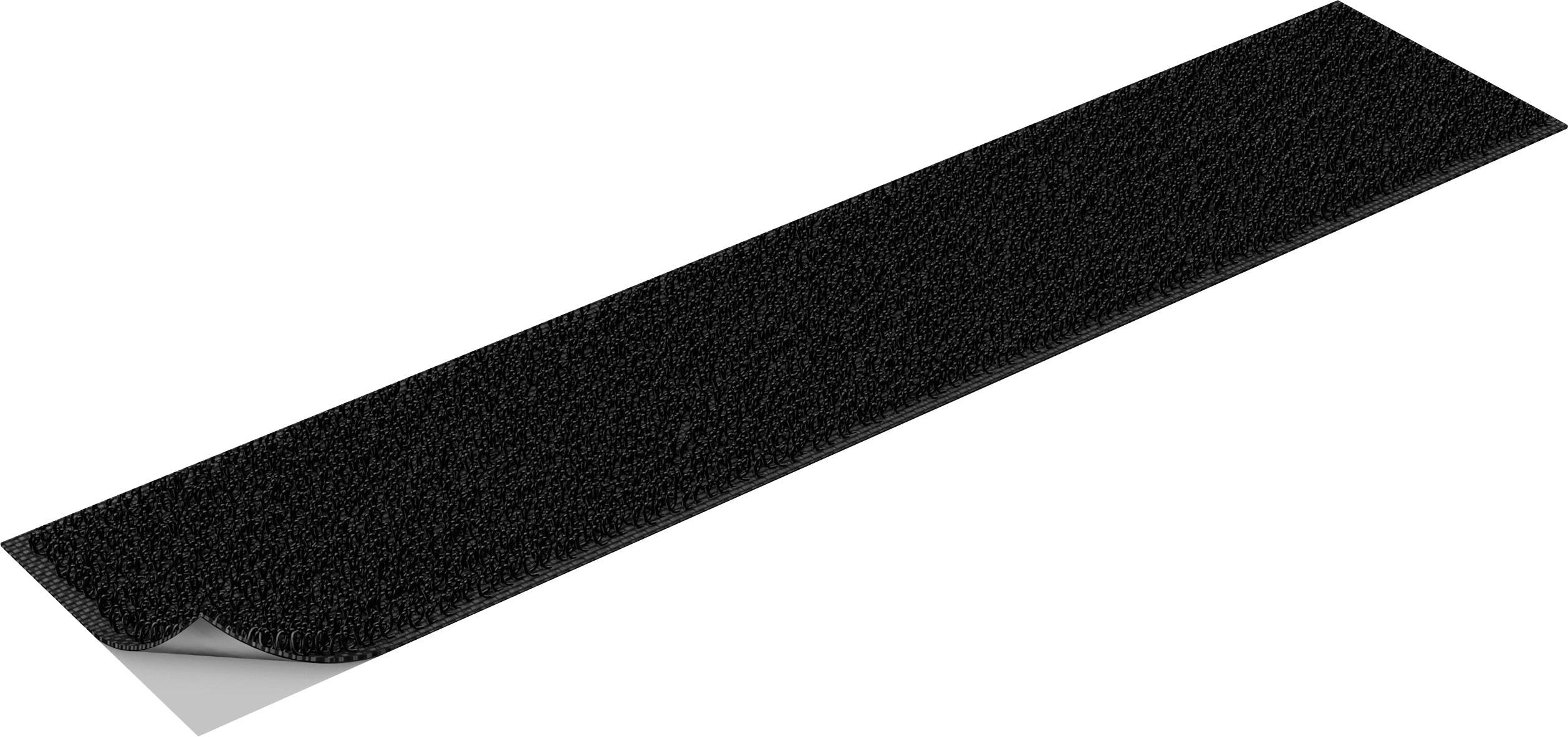 Black non-slip strip in a rectangular shape. It is used to increase safety on slippery surfaces and prevent slipping.