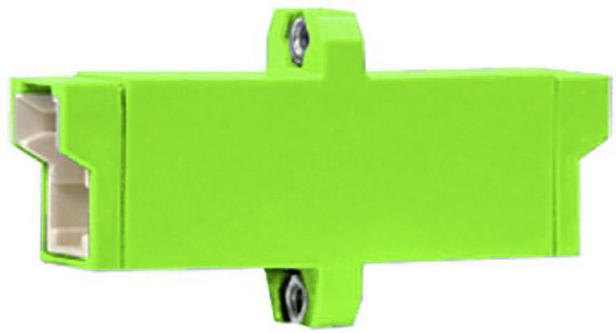 Green plastic plug with a rectangular shape and two screw connections. Primarily used for electrical connections.