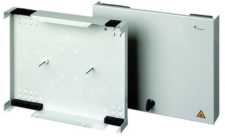 Two grey metal enclosures with terminals and cable entries, one open, the other closed, with a safety symbol.