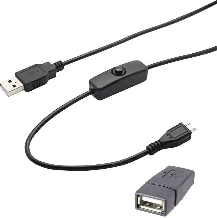 Renkforce USB cable USB 2.0 USB-A plug, USB-A socket 1.50 m Black incl. On/Off switch RF-4658937