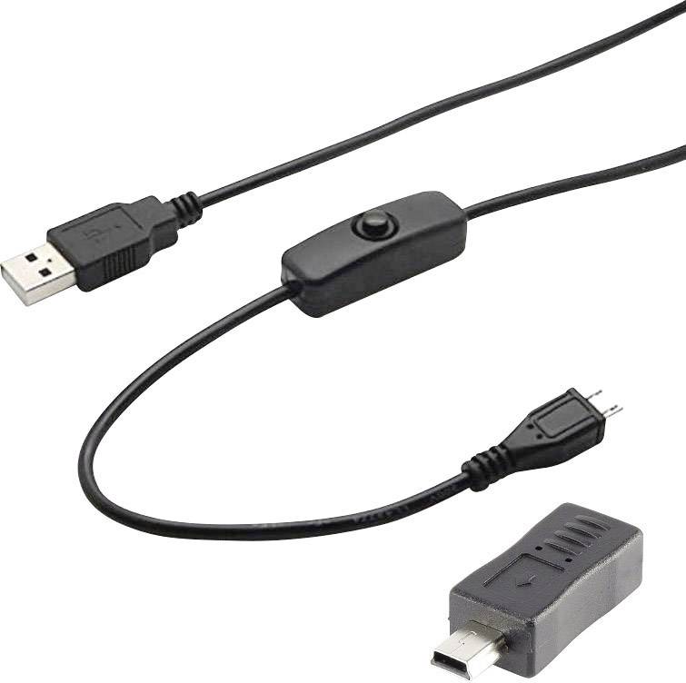 Renkforce USB cable USB 2.0 USB-A plug, USB-Mini-B plug 1.50 m Black incl. On/Off switch RF-4658940