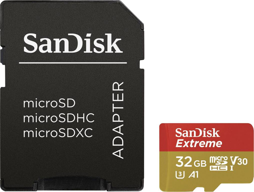SanDisk Extreme® Action Cam microSDHC card 32 GB Class 10, UHS-I, UHS-Class 3, v30 Video Speed Class incl. SD adapter, A1 rating