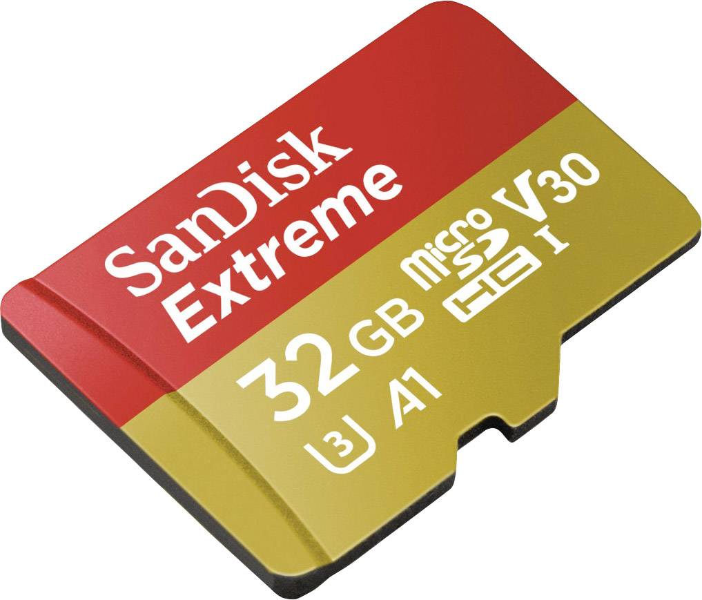 SanDisk Extreme® Mobile microSDHC card 32 GB Class 10, UHS-I, UHS-Class 3, v30 Video Speed Class incl. SD adapter, A1 rating