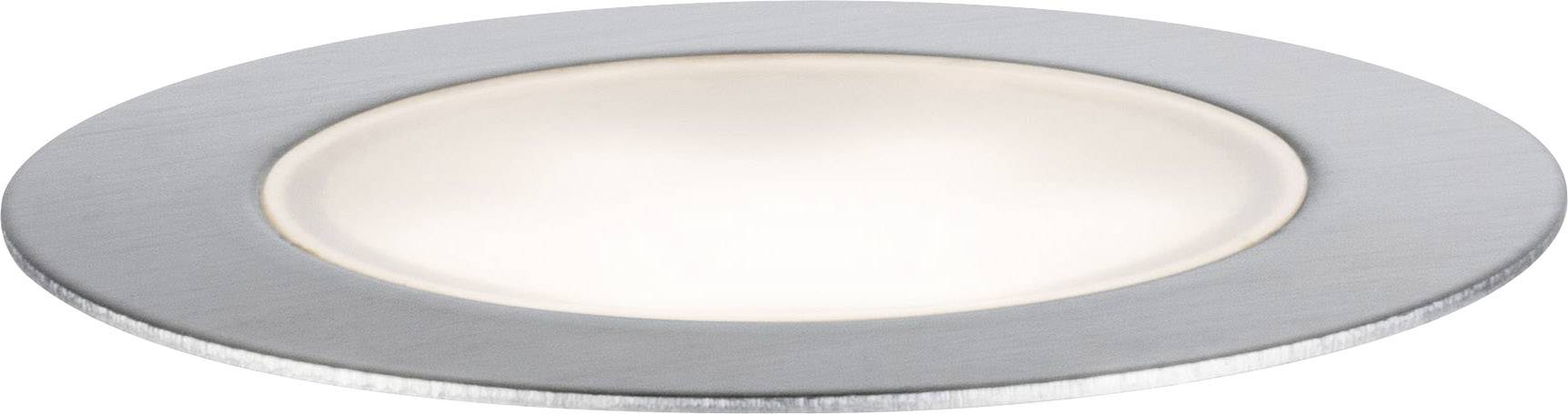 A round, flat recessed spotlight made of metal with a white light insert, suitable for modern interior lighting.
