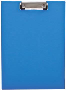 A blue plastic clipboard with a silver clip at the top centre.