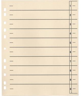 Lined notepad paper with ten horizontal lines, numbered from 0 to 9 on the right-hand side, with holes on the left side for a ring binder.