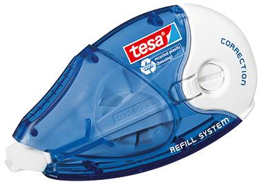 Tesa correction rollers with a blue casing and the inscription 'Correction Refill System', ideal for covering up text errors.