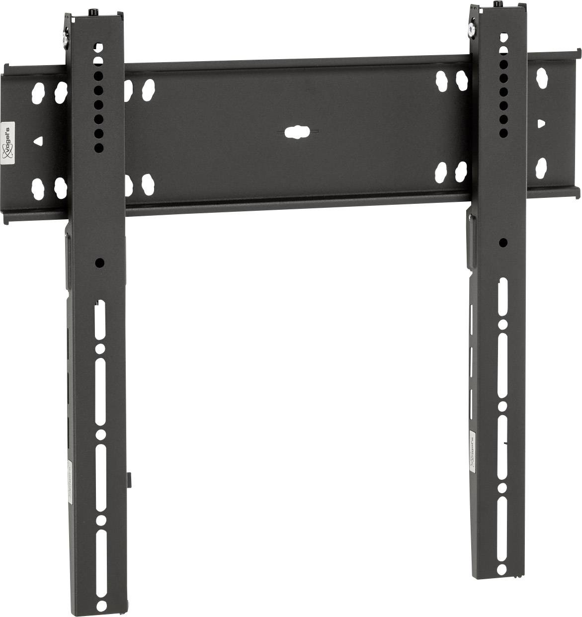 Black TV wall mount with adjustable arms for mounting a flat screen to the wall.