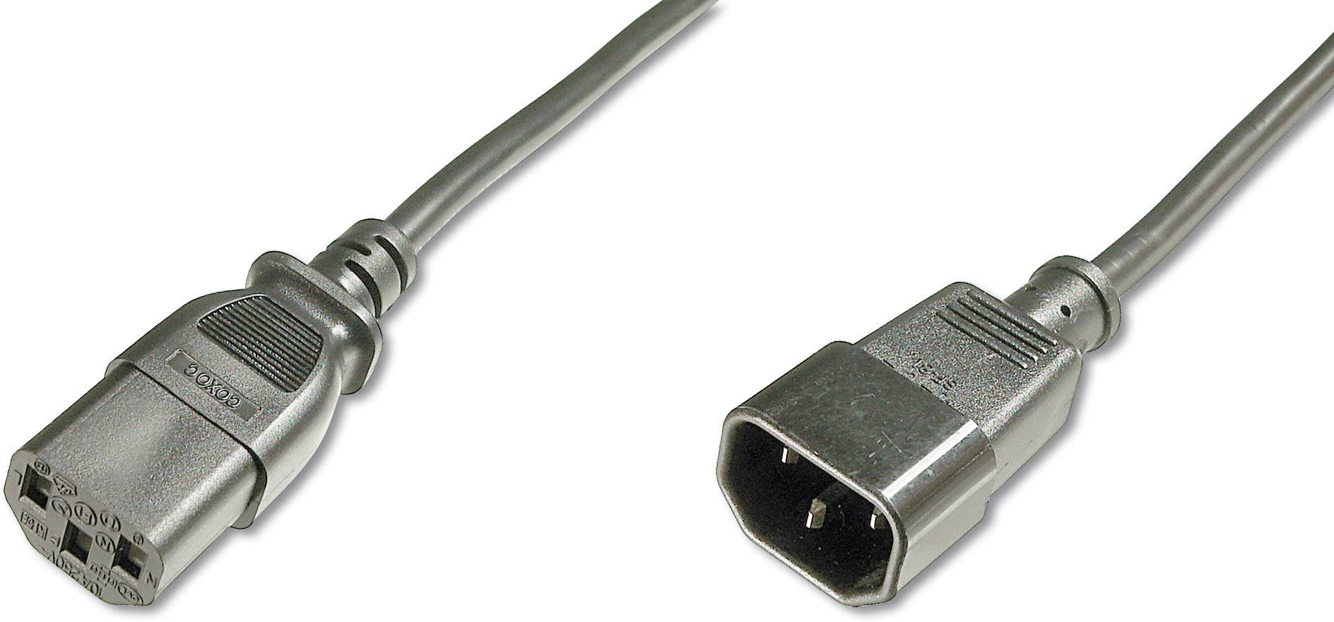 A mains lead with an IEC C13 plug on the left and an IEC C14 plug on the right, commonly used for powering devices such as computers and servers.