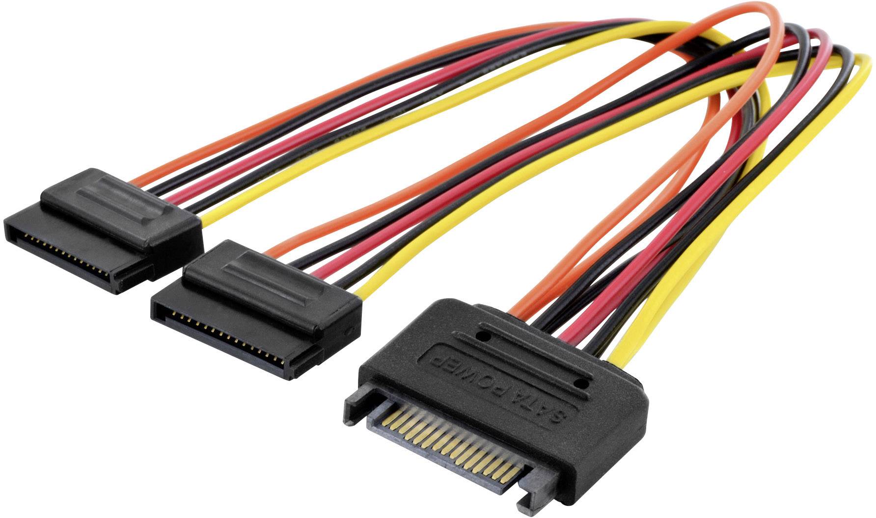 A SATA power cable with two outputs, used for powering internal computer drives.