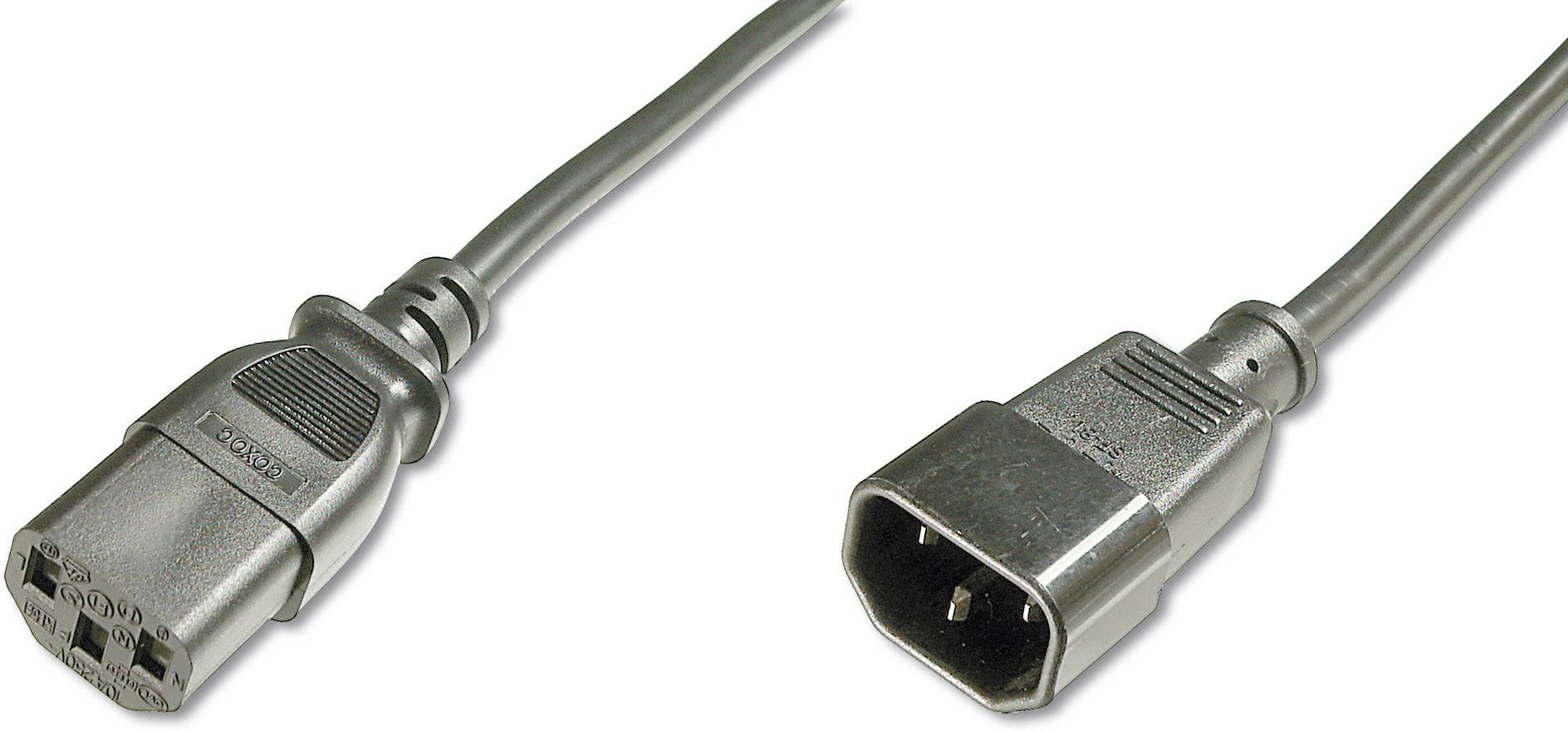 Mains cable with male and female plugs, for connecting electronic devices to power sources.
