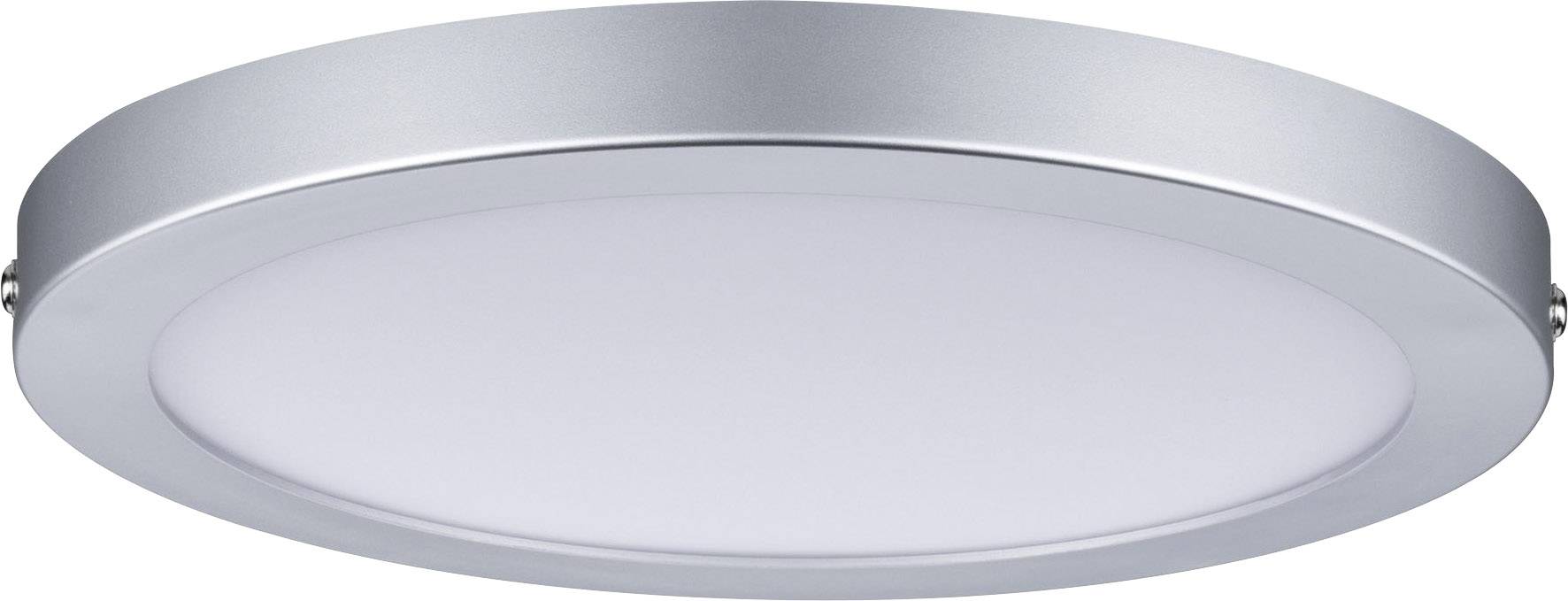 Round LED ceiling light with silver frame and matt white diffuser.