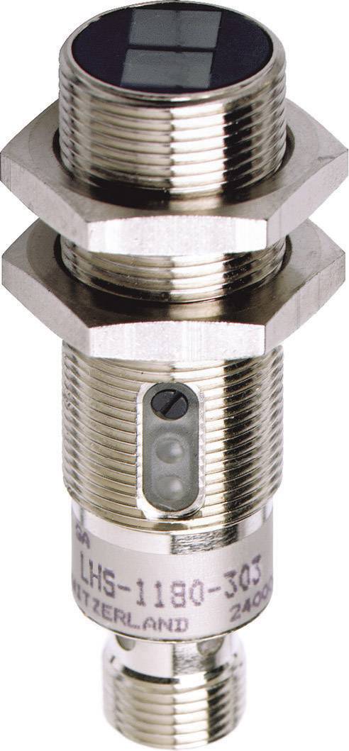 A cylindrical sensor with a metal casing. Inscription on the casing: 'LHS-1180-303'. A black lens is located at the top.