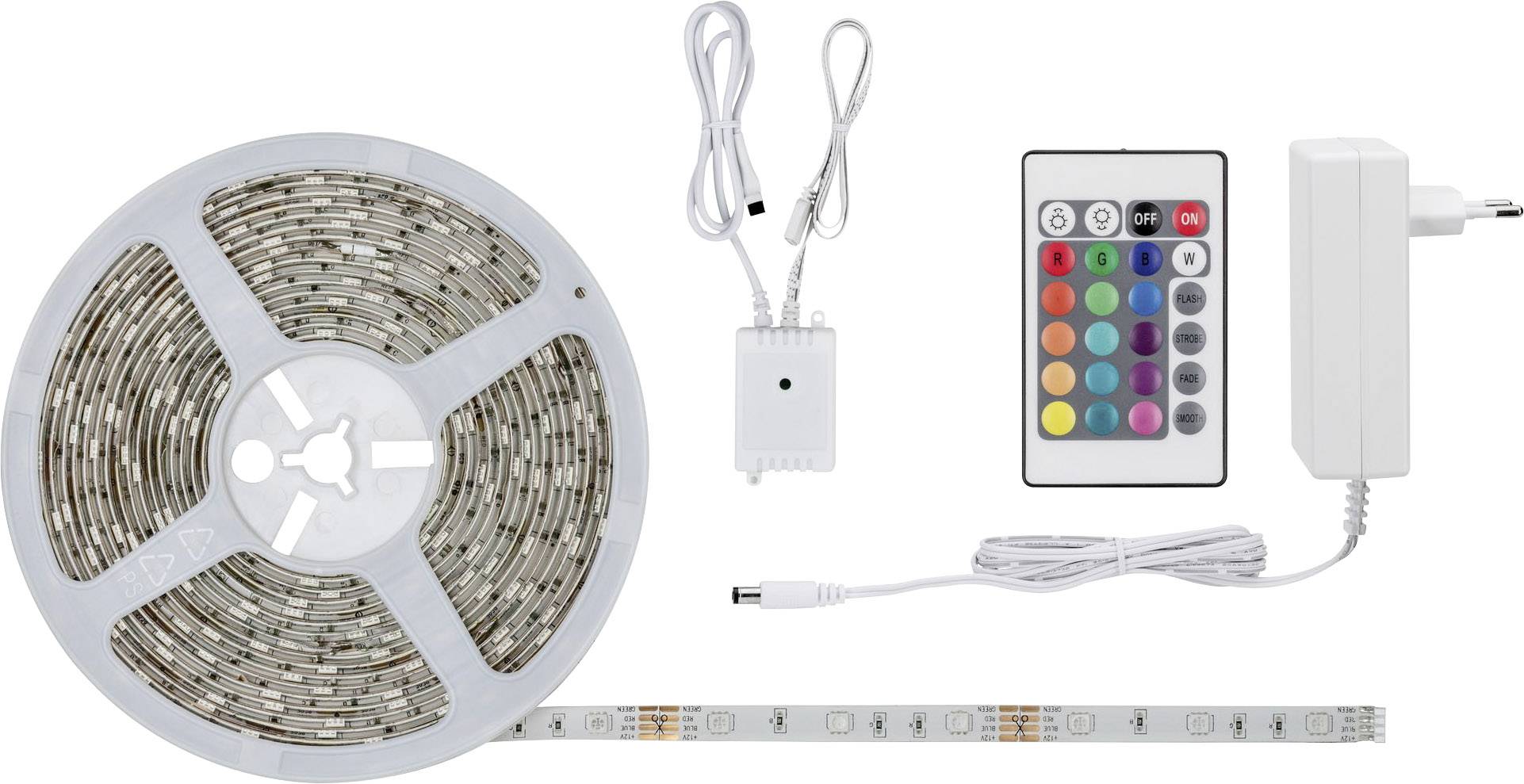 LED Light Strip Set with Remote Control, Power Supply and Receiver; Flexible, Multi-Colour Adjustable with Wireless Control.