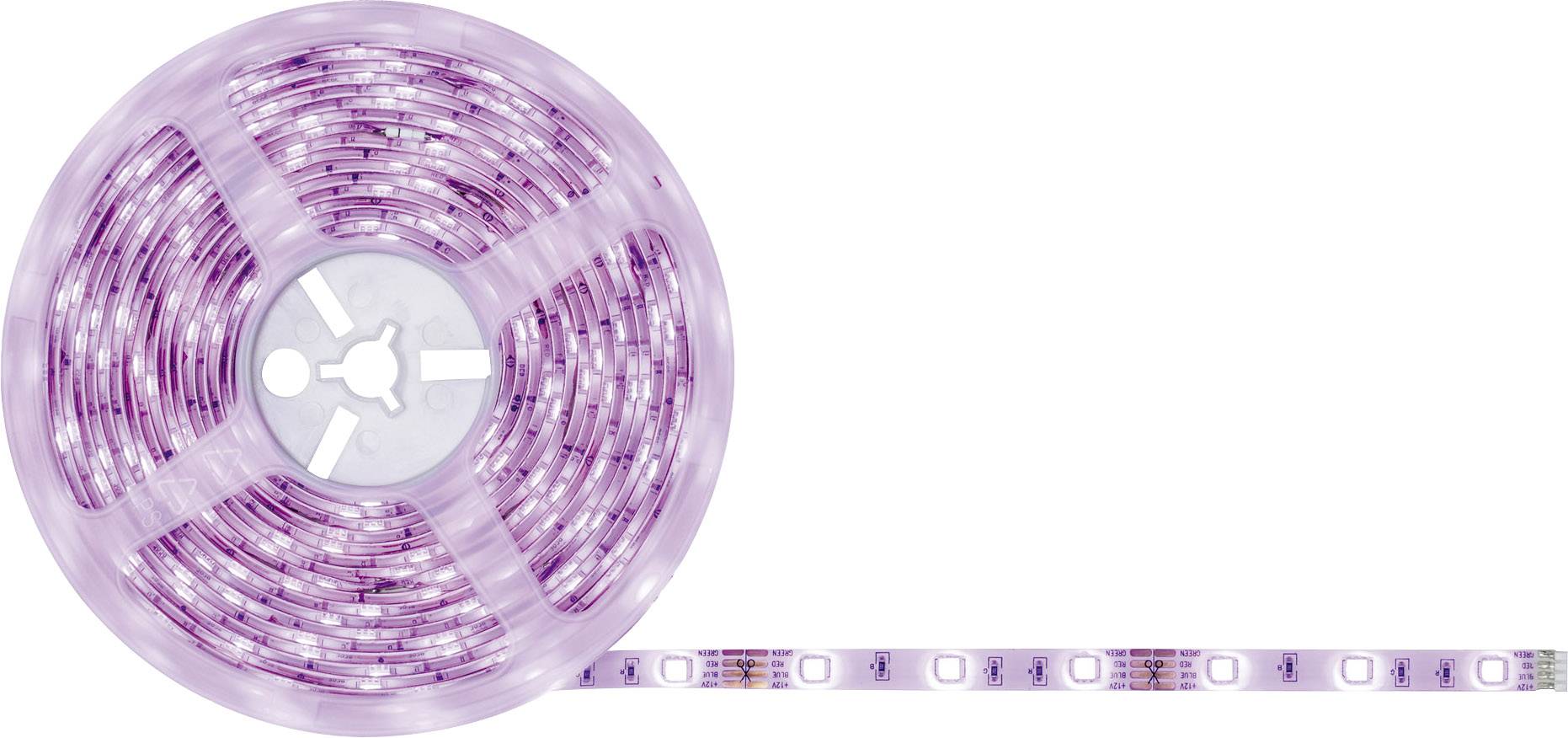 Lilac LED light strip rolled up, partially unrolled to the right side. Ideal for decorative lighting or accent lighting.