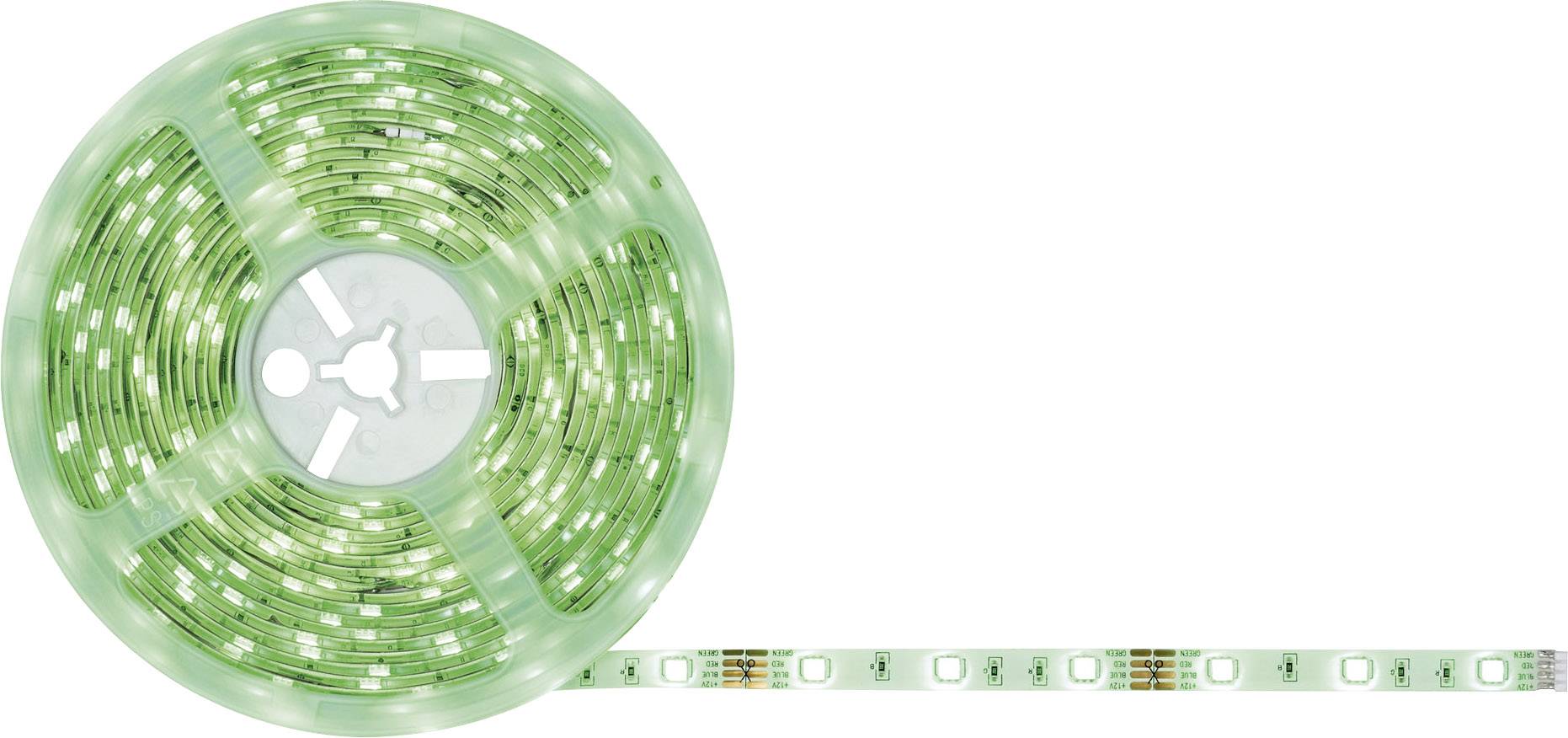 Green LED light strip on a reel, partially unrolled. Ideal for decorative lighting and accents.