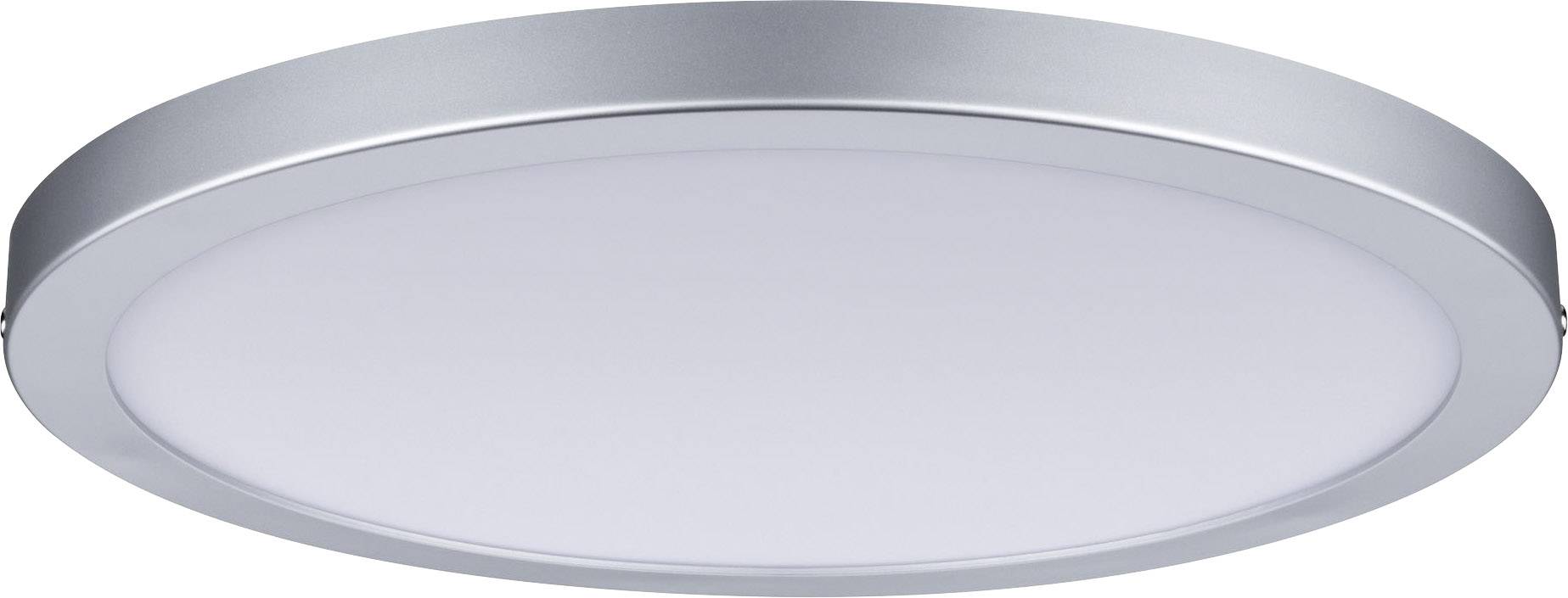 A round, silver-coloured LED ceiling light with a minimalist design, suitable for contemporary interiors.