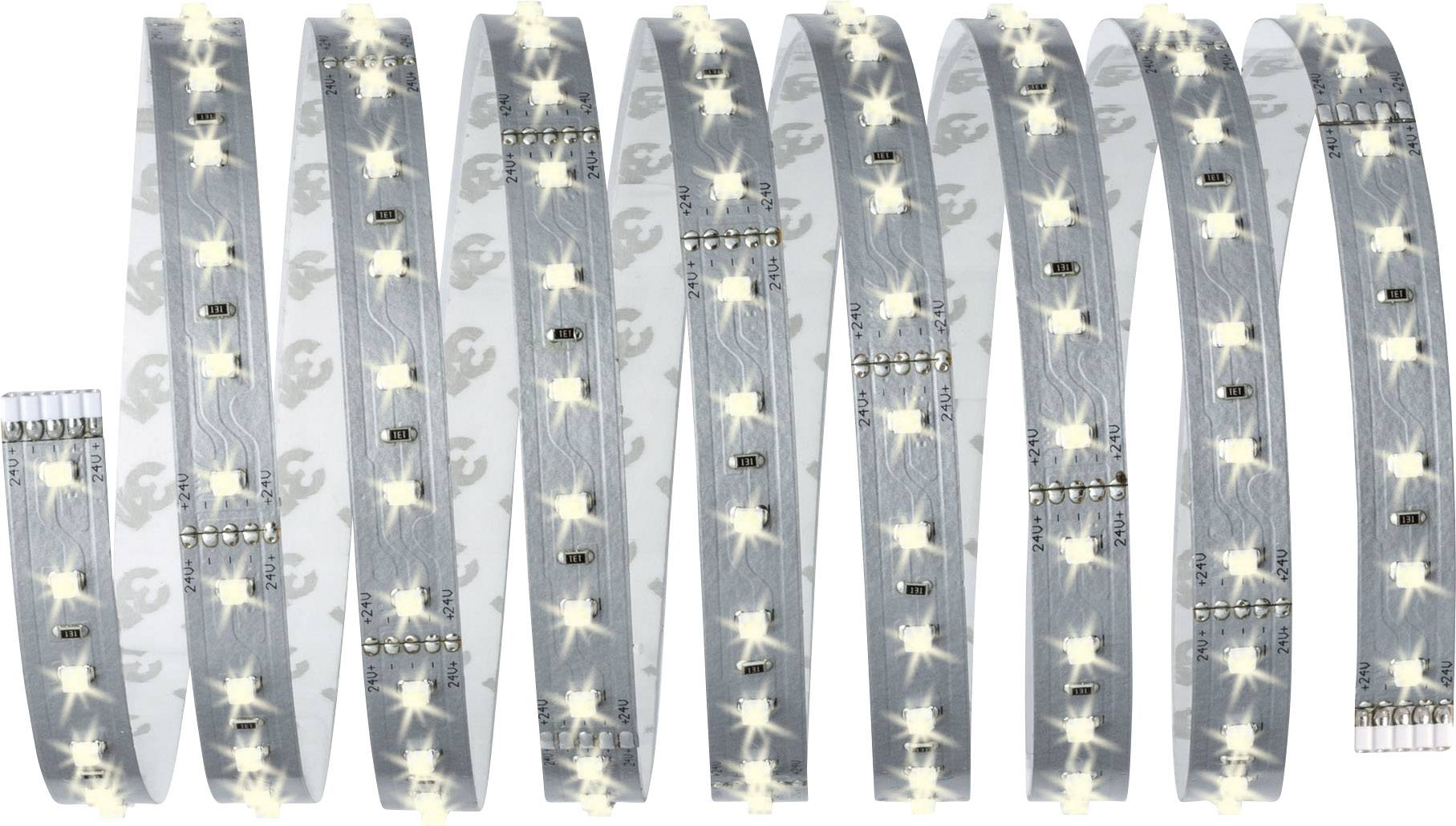 LED light strip with warm white illumination, evenly distributed on a flexible strip. Ideal for decorative lighting.