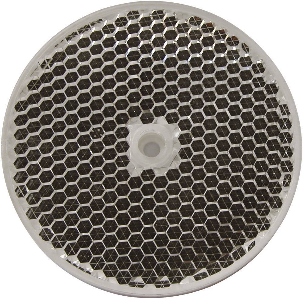 Round safety reflector with a hexagonal pattern, reflects light from various angles to increase visibility.