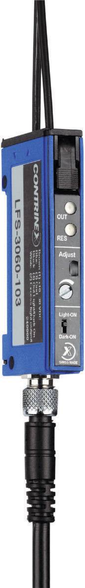 A blue sensor with model number 'LFS-3080-103' and connections on the underside. Used for measurement or detection.