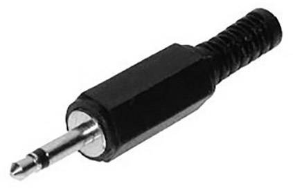 A black 2.5-mm jack plug, typically used for audio connections.