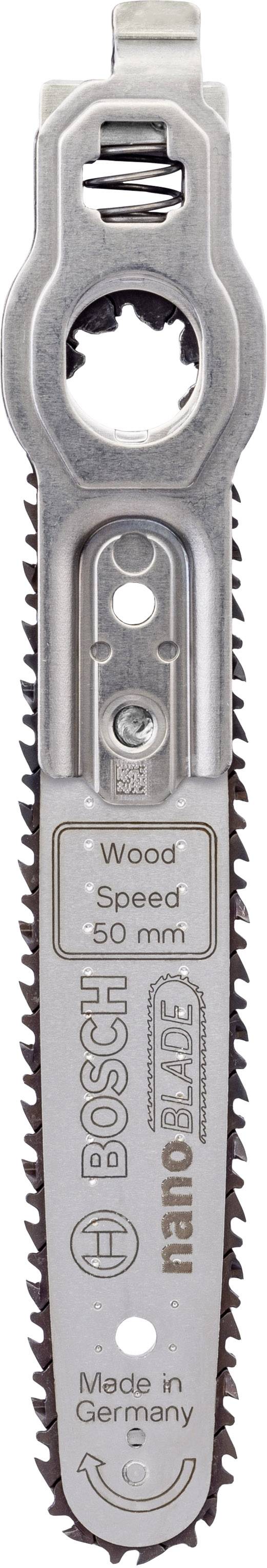 Saw blade attachment with inscription 'Wood Speed 65 mm', 'Bosch', 'Made in Germany' and 'NanoBlade'.