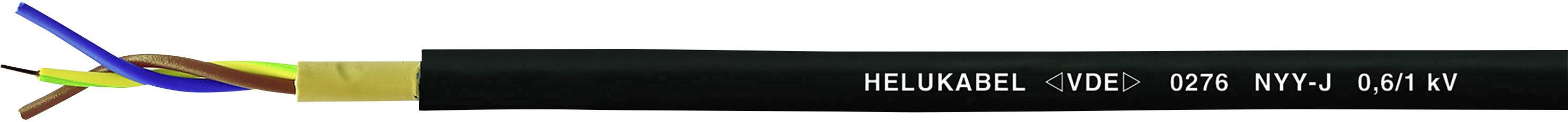 Three-core cable with yellow, blue and brown cores. Printing: HELUKABEL 07B3 1KV-O 1x6MM.