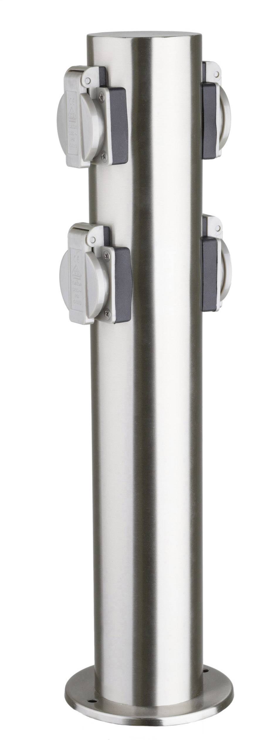 Stainless Steel Power Column with Four Sockets, Suitable for Outdoor Use. Ideal for Garden or Patio Power Supply.
