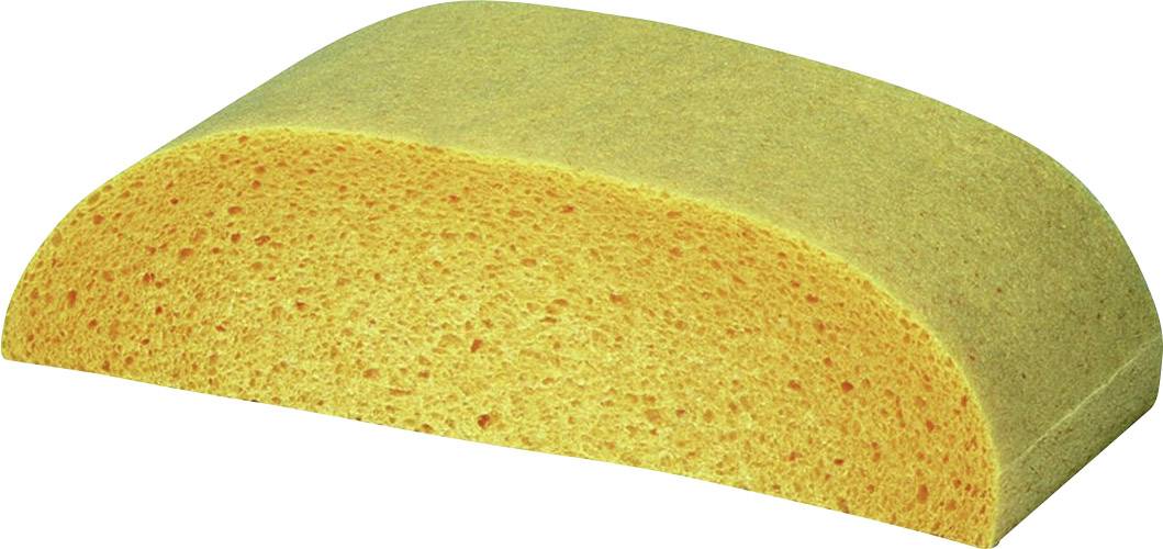 A halved piece of yellow bread with a soft, fine crumb and smooth crust on the top surface.