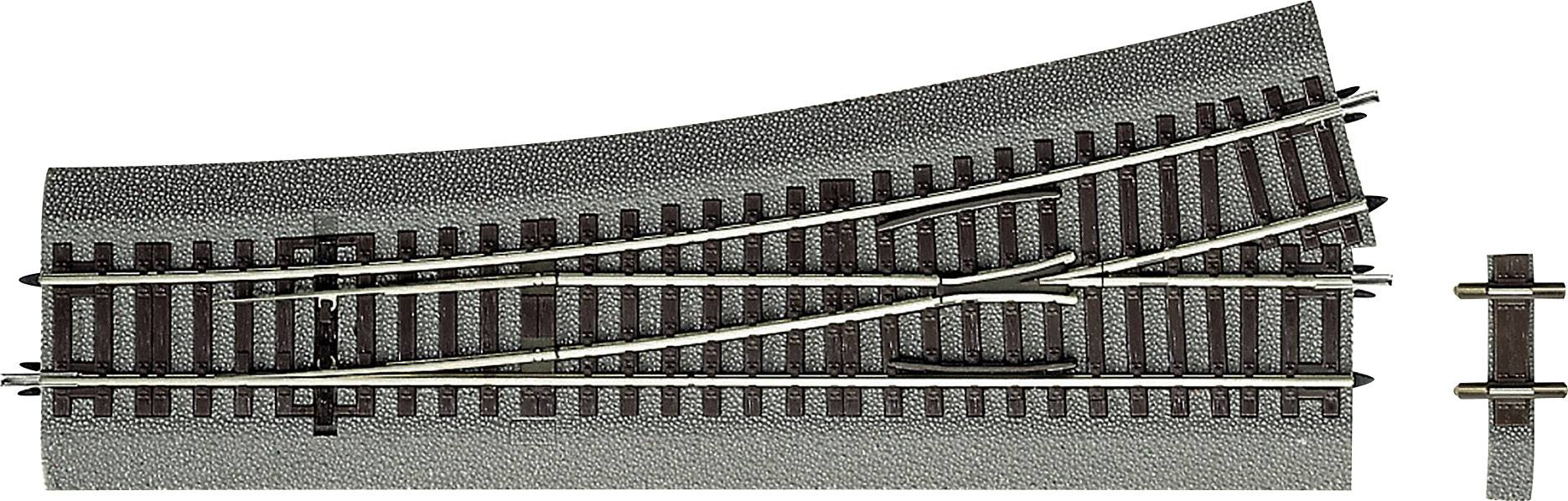 A piece of model railway track showing a point with two directional options: straight or diverging.