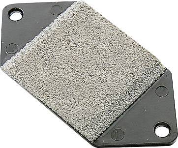 Rectangular air filter for small engines, with a black plastic frame and grey, fluffy filter material in the centre.