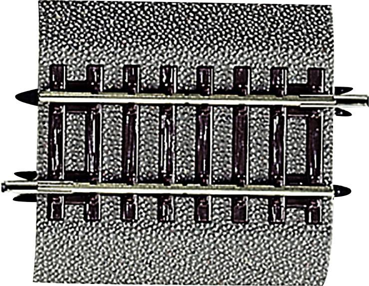 A short piece of model railway track, suitable for detailed work or as a connector in a larger model railway system.