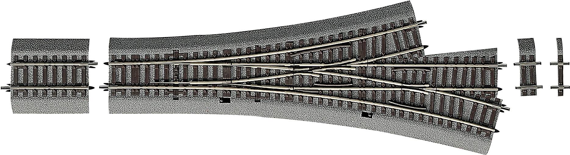 Model railway track with a points (or points switch) and several rail sections, suitable for H0 scale model railway landscapes.