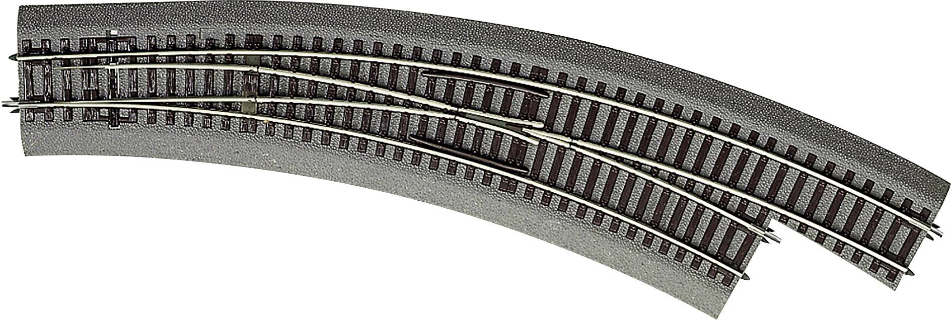 Railway model with a points switch on a curved section. The points allow switching between two tracks.