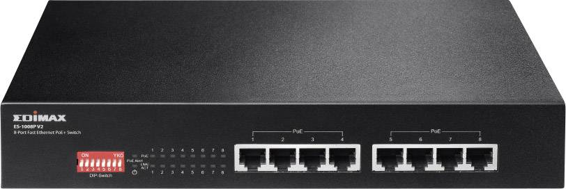 An eight-port network switch, suitable for connecting and managing multiple devices in a local network.