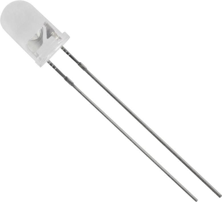 Nahaufnahme einer durchsichtigen LED-Diode mit zwei Metallbeinen, die zur Herstellung von elektronischen Schaltungen verwendet wird.