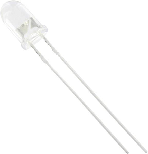 A transparent LED with two long metal terminals, typically used for signal transmission or illumination.