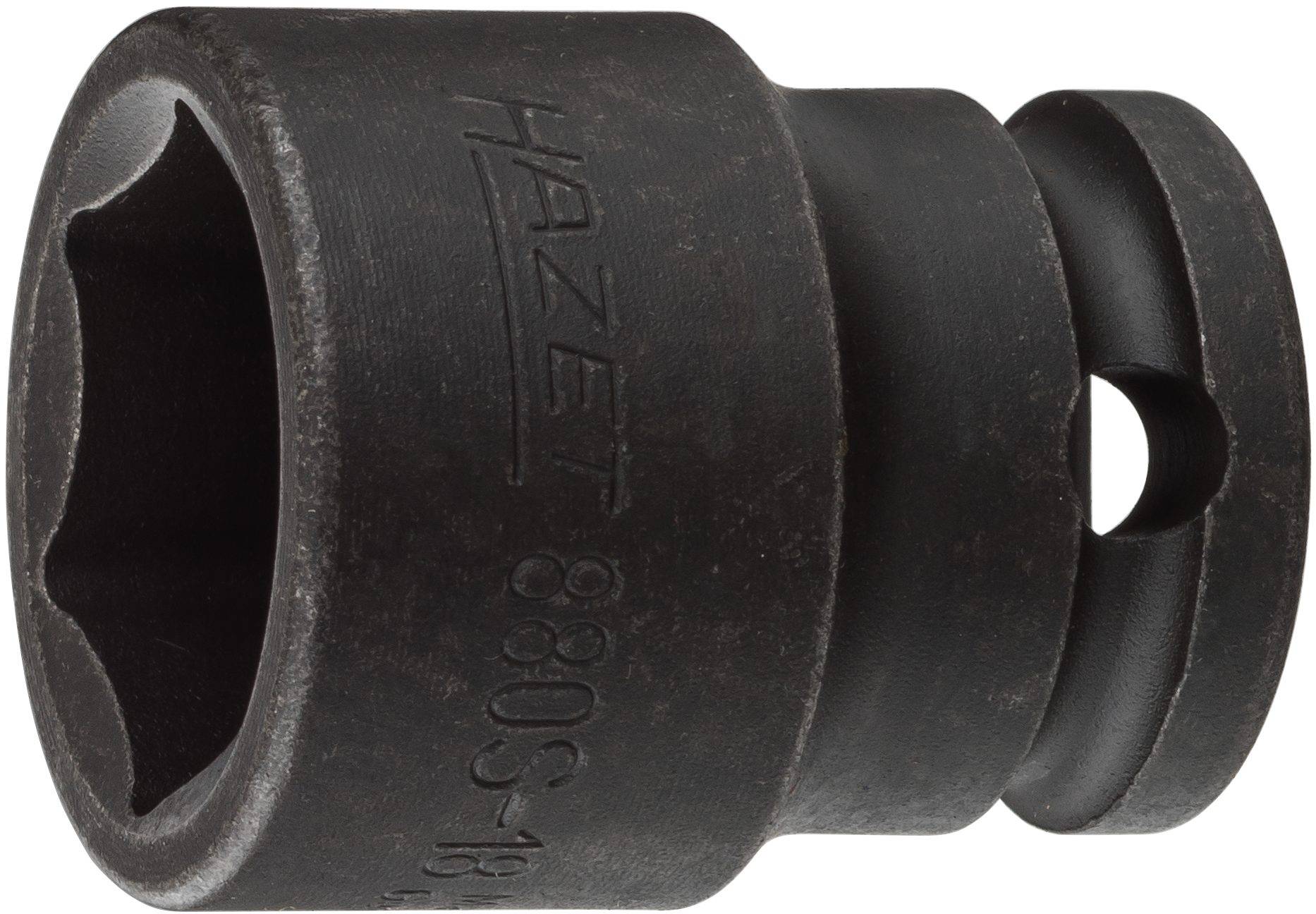 Black Hazet metal socket, cylindrical shape, marked on the side with Hazet 880S-19.