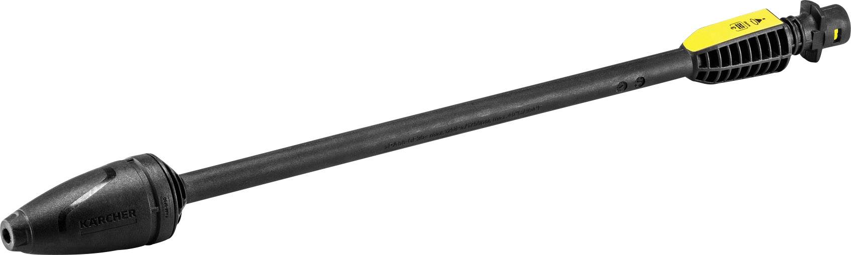 A black high-pressure washer rotary nozzle attachment with a yellow accent, optimised for effective cleaning through a rotating water jet.