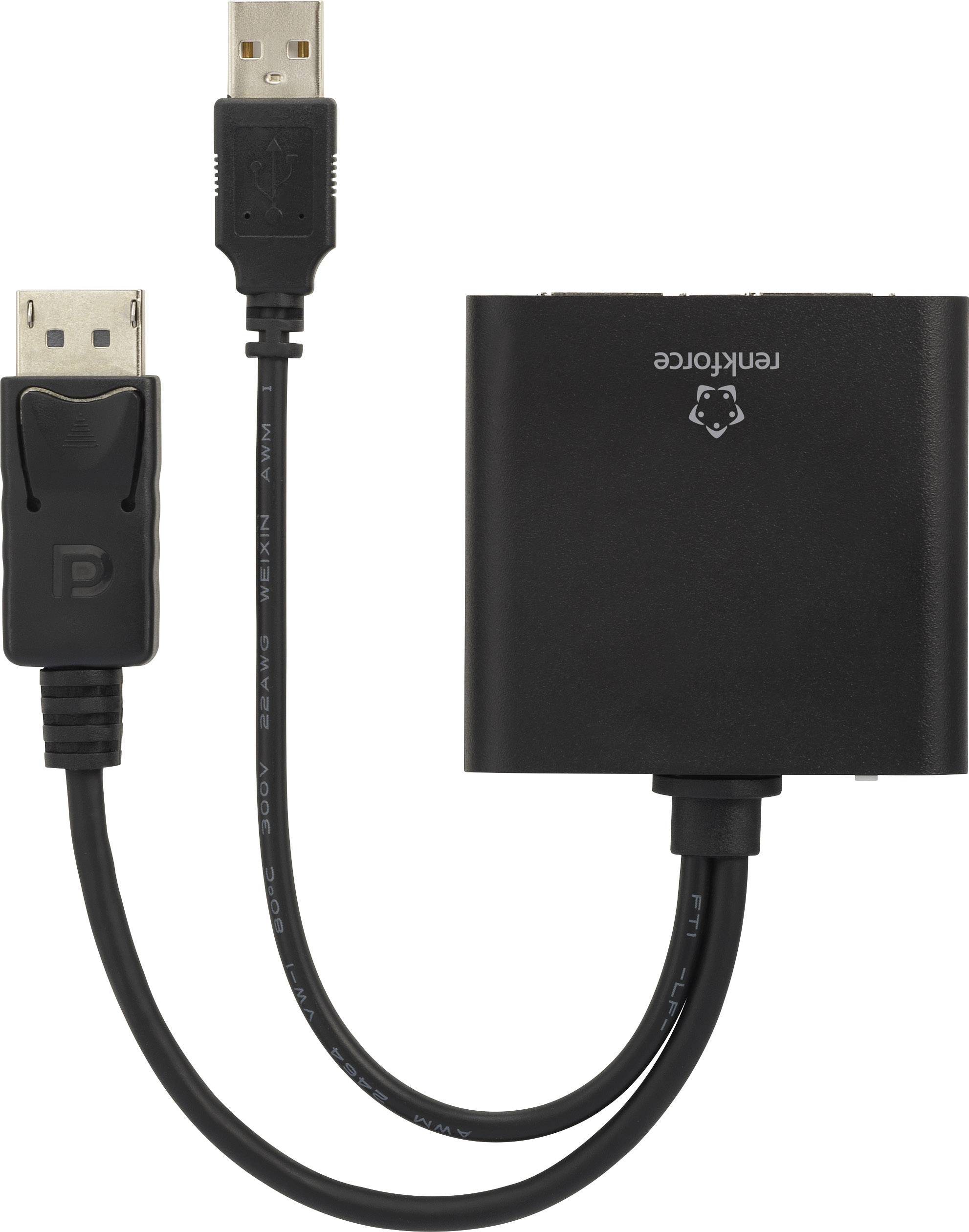 USB to DisplayPort adapter cable, black.