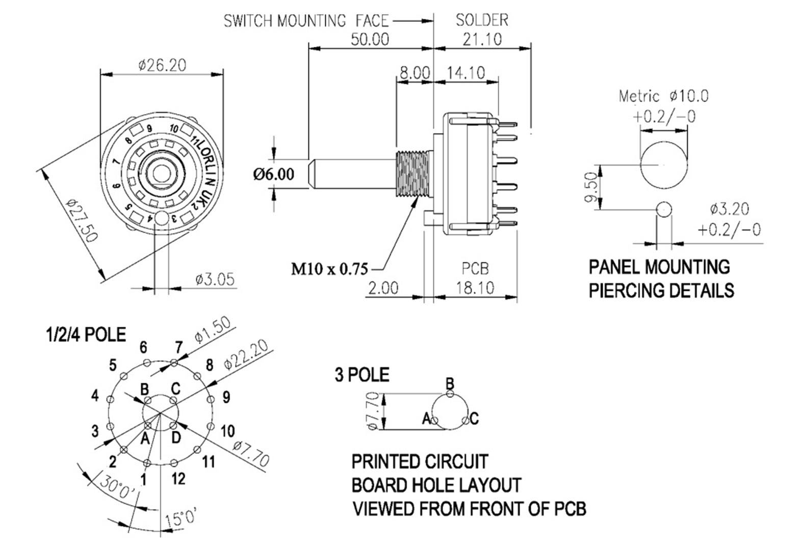 TRU COMPONENTS TC-DS3X4P TC-DS3X4P Rotary switch 0.35 A Switch postions 4 4 x 30 ° 1 pc(s)