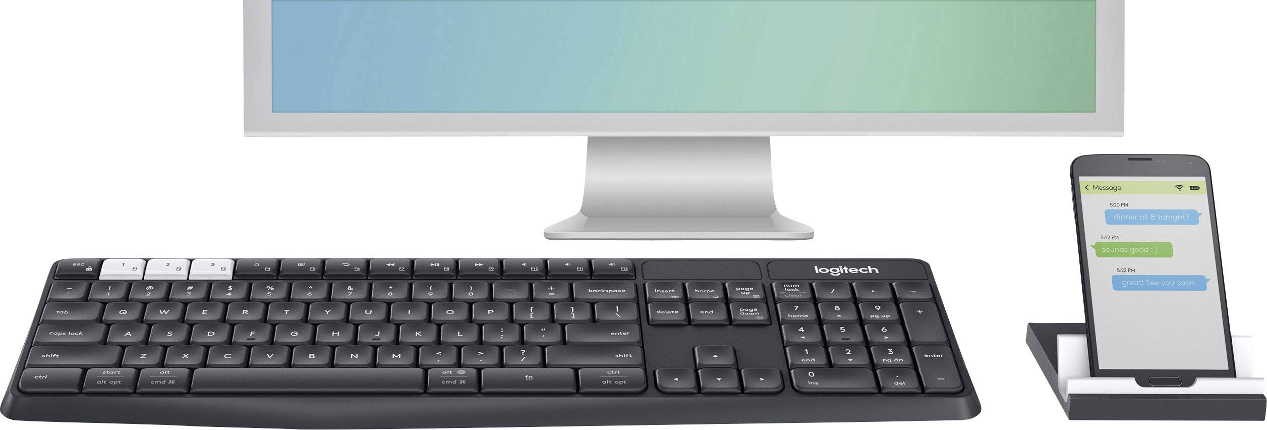 Logitech K375s Multi-Device Bluetooth® Keyboard German, QWERTZ Graphite, Grey, White Splashproof