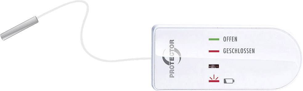 A door sensor with two indicators: 'Open' in green and 'Closed' in red. A battery symbol shows the charge status.