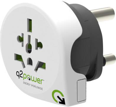 Universal travel adapter with multiple plug types, suitable for worldwide use, brand 'q2power'.